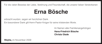 Todesanzeige von Erna Bösche von KREISZEITUNG SYKE