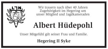 Todesanzeige von Albert Hüdepohl von KREISZEITUNG SYKE