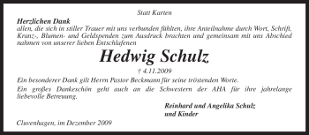 Todesanzeige von Hedwig Schulz von KREISZEITUNG SYKE