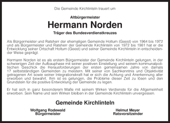 Todesanzeige von Hermann Norden von KREISZEITUNG SYKE