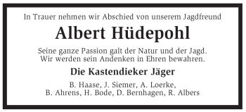 Todesanzeige von Albert Hüdepohl von KREISZEITUNG SYKE