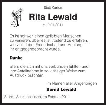 Todesanzeige von Rita Lewald von KREISZEITUNG SYKE