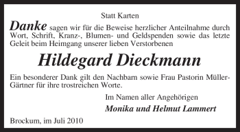 Todesanzeige von Hildegard Dieckmann von KREISZEITUNG SYKE
