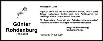 Todesanzeige von Günter Rohdenburg von KREISZEITUNG SYKE