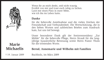 Todesanzeige von Marie Michaelis von KREISZEITUNG SYKE