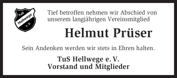 Todesanzeige von Helmut Prüser von KREISZEITUNG SYKE