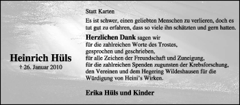 Todesanzeige von Heinrich Hüls von KREISZEITUNG SYKE