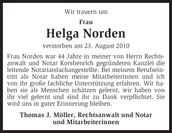 Todesanzeige von Helga Norden von KREISZEITUNG SYKE