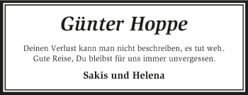 Todesanzeige von Günter Hoppe von KRZ