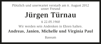 Todesanzeige von Jürgen Türnau von KRZ