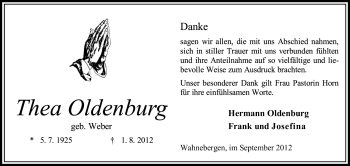 Todesanzeige von Thea Oldenburg von KRZ