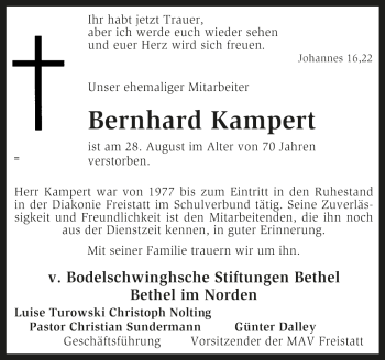 Todesanzeige von Bernhard Kampert von KRZ