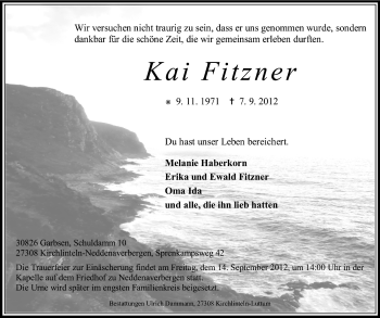 Todesanzeige von Kai Fitzner von KRZ