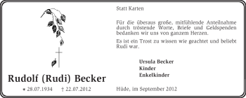 Todesanzeige von Rudolf Becker von KRZ