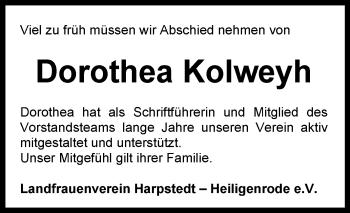 Todesanzeige von Dorothea Kolweyh von KRZ