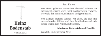 Todesanzeige von Heinz Bodenstab von KRZ