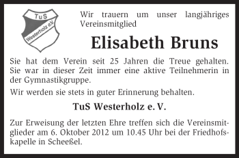 Todesanzeige von Elisabeth Bruns von KRZ
