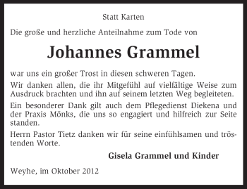 Todesanzeige von Johannis Grammel von KRZ