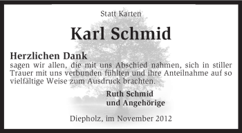 Todesanzeige von Karl Schmid von KRZ