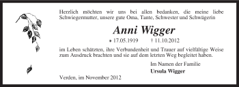 Todesanzeige von Anni Wigger von KRZ