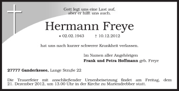 Todesanzeige von Hermann Freye von KRZ