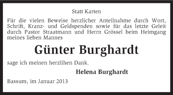 Todesanzeige von Günter Burghardt von KRZ
