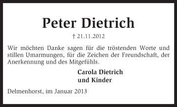 Todesanzeige von Peter Dietrich von KRZ
