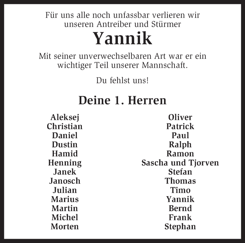  Traueranzeige für Yannik Lorenz vom 10.01.2013 aus KRZ