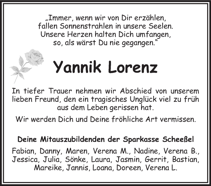  Traueranzeige für Yannik Lorenz vom 11.01.2013 aus KRZ