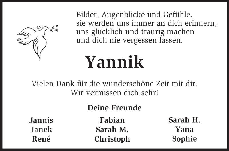  Traueranzeige für Yannik Lorenz vom 12.01.2013 aus KRZ