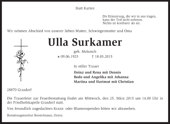 Todesanzeige von Ulla Surkamer von KRZ
