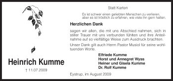 Todesanzeige von Heinrich Kumme von KREISZEITUNG SYKE