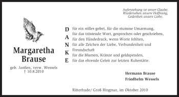 Todesanzeige von Margaretha Brause von KREISZEITUNG SYKE