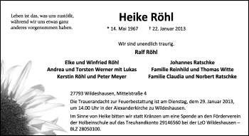 Todesanzeige von Heike Röhl von KRZ