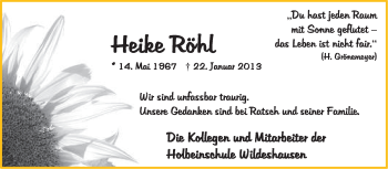 Todesanzeige von Heike Röhl von KRZ