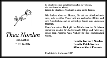 Todesanzeige von Thea Norden von KRZ