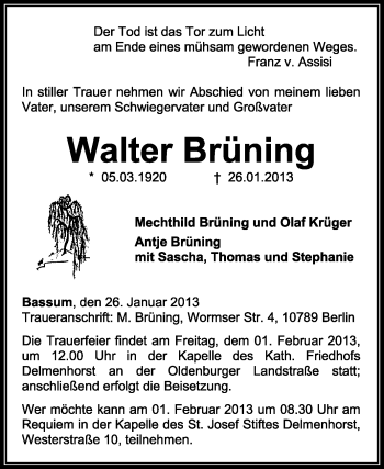 Todesanzeige von Walter Brüning von KRZ