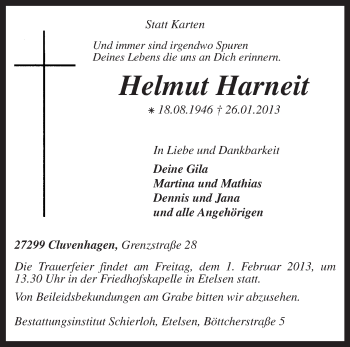 Todesanzeige von Helmut Harneit von KRZ
