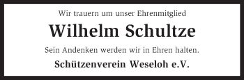 Todesanzeige von Wilhelm Schultze von KRZ