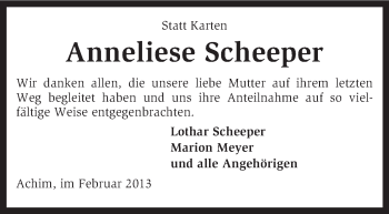 Todesanzeige von Anneliese Scheeper von KRZ