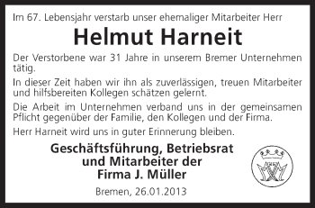 Todesanzeige von Helmut Harneit von KRZ