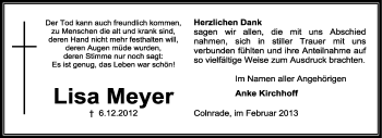 Todesanzeige von Lisa Meyer von KRZ