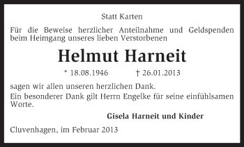 Todesanzeige von Helmut Harneit von KRZ