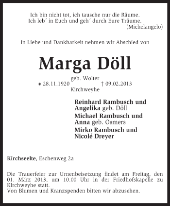 Todesanzeige von Marga Döll von KRZ