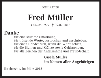 Todesanzeige von Fred Müller von KRZ