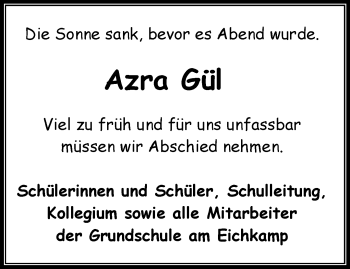 Todesanzeige von Azra Cennet Gül von KRZ