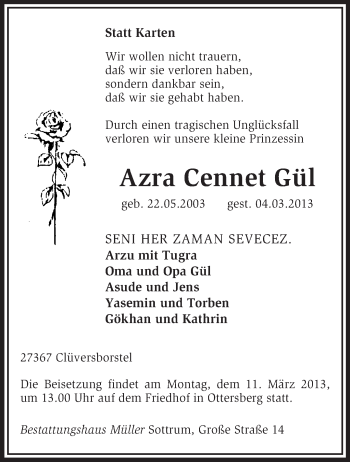 Todesanzeige von Azra Cennet Gül von KRZ