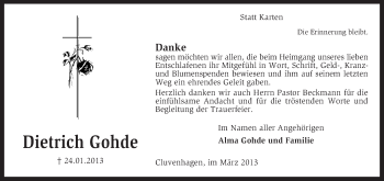 Todesanzeige von Dietrich Gohde von KRZ