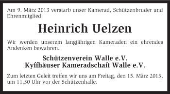 Todesanzeige von Heinrich Uelzen von KRZ