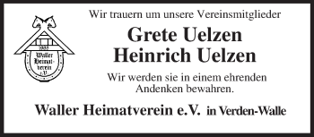 Todesanzeige von Heinrich und Grete Uelzen von KRZ